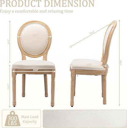 Linen Wooden Dining Chair Set of 2, Upholstered Farmhouse Dining Chair with Solid Wood Frame, Kitchen & Dining Room Chairs for Living Room, Restaurant, Bedroom (Beige-Padded, Set of 2)