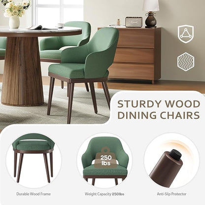 MALOL Wooden Dining Chairs Set of 4, Modern Fabric Upholstered Dining Room Chair, Kitchen Side Chairs, Farmhouse Dinner Chair with Open Back for Kitchen, Green