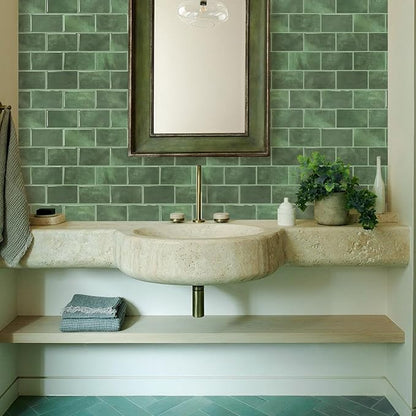 STICKGOO Peel and Stick Backsplash Subway Tiles, 10 Sheets of 12" x 12" - 3D Adhesive Peel and Stick Tile Backsplash for Kitchen, Bathroom, Wall Tile (Thicker Design, Forest Green)