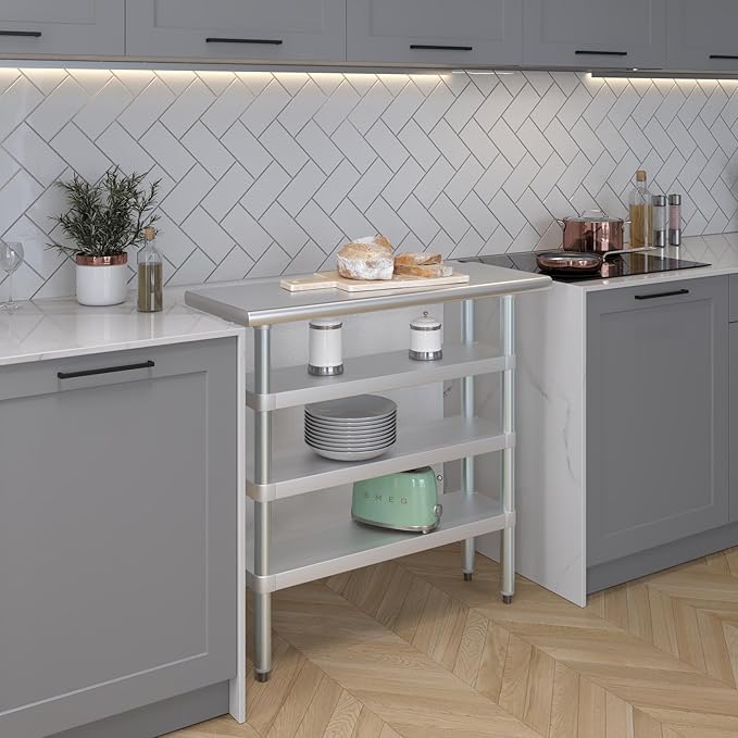 AmGood Stainless Steel Work Table with 3 Shelves | Kitchen Island Food Prep | Laundry Garage Utility Bench | NSF Certified (36" Long x 14" Deep)