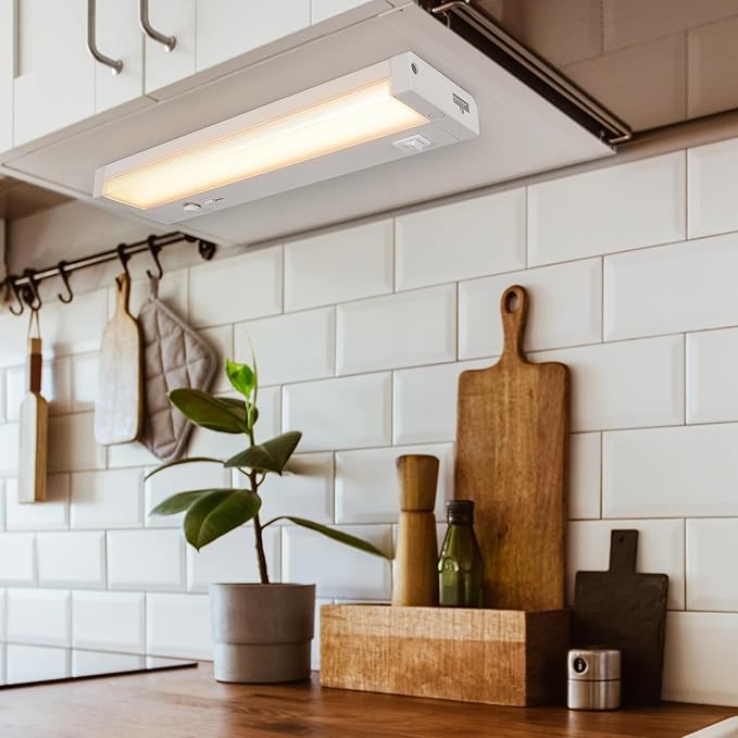 Maxxima 12 in. LED Under Cabinet Lighting, Dimmable, Linkable, Hardwired or Plug & Play, 500 Lumens, 5 CCT 2700K/3000K/3500K/4000K/5000K, Kitchen Install, On/Off Switch, White