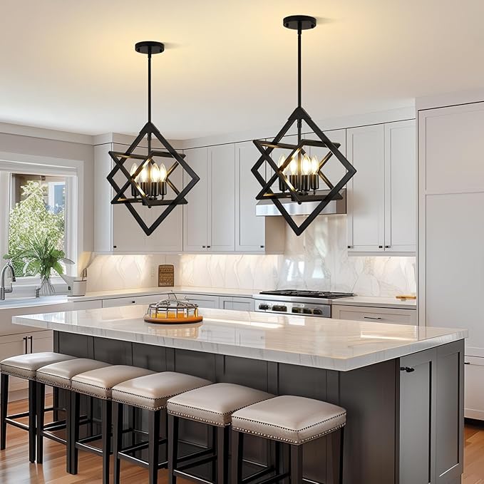 18" Modern Pendant Lights Kitchen Island, 4-Light Black Pendant Light Fixtures, Farmhouse Chandelier Kitchen Island Lighting, Industrial Hanging Pendant Lights for Kitchen Island Dining Room Entryway