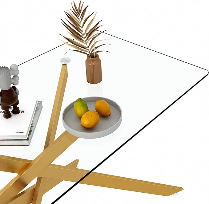 60.63" Rectangular Glass Dining Table,Glass Dining Room Table with Tempered Glass Tabletop and Metal Legs, Modern Style Kitchen Table for Home, Kitchen, Dining Room