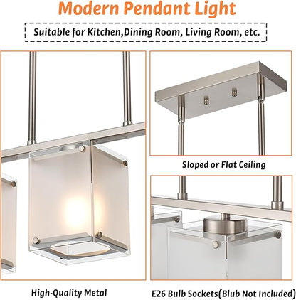 5-Light Chandeliers for Dining Room, Modern Kitchen Island Lighting with Frosted Glass Shade Linear Pendant Lighting for Dining Table Kitchen Island, Adjustable Height