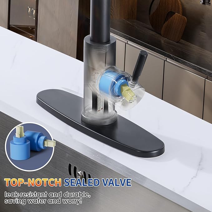 Matte Black Kitchen Faucets with Pull Down Sprayer, High Arc Single Handle Stainless Steel 1 or 3 Hole Utility Modern Faucet for Kitchen Sink, Suitable for Bar Laundry RV Farmhouse Camper