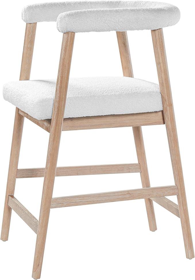 Merax 2-Piece Wooden Farmhouse Counter Height Dining Coffee Bar Stool with Durable Legs, Upholstered Cruved Dinning Arm Chair for Kitchen Island, Set of 2, Natural