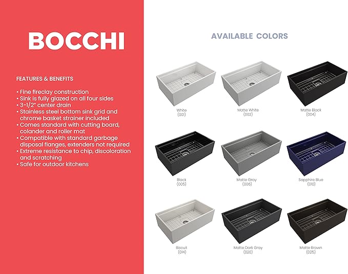 BOCCHI Contempo Workstation Apron Front Step Rim Fireclay 33 in. Single Bowl Kitchen Sink with Accessories in Matte Brown