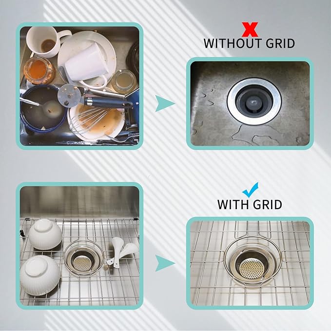 Kitchen Sink Grid 18-7/8" x 13-3/4"- Heavy Duty Kitchen Sink Protector with Built-in Strainer & Center Drain, Non-Slip Rubber Feet & Scratch Resistant Bottom Guard