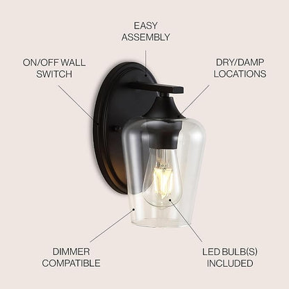 JONATHAN Y 10" Oil Rubbed Bronze 1-Light Farmhouse Rustic LED Vanity Light Sconce, Clear Glass Shade, Vintage Indoor Fixture for Bathroom Mirror, LED Bulb Included JYL7545A