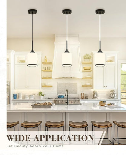 Beionxii Pendant Lights Kitchen Island, Modern Kitchen Pendant Lighting Over Island with Milk Glass, Matte Black Pendant Light Fixtures for Sink, Dining Room, Entryway, BX-PL02MB