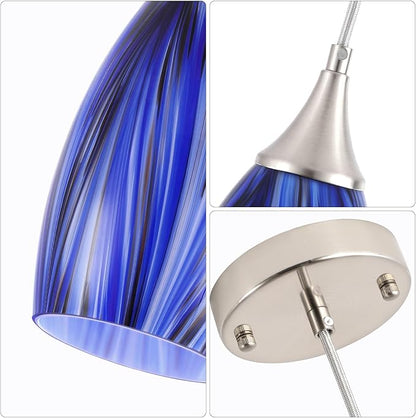 GLADFRESIT Deep-Sea Blue Pendant for Kitchen Islands – Handcrafted Elegance with Adjustable Nylon Core and Ceramic Holder, Pack of 1 for Dining Room, Entryway (Bulb Excluded)