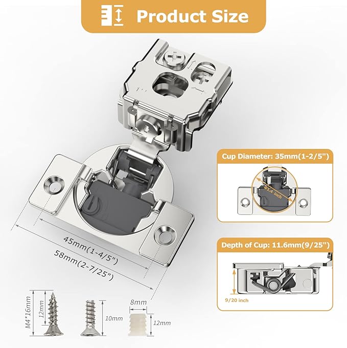 [Closing Speed Control] 50 Pack 1 Inch Overlay Soft Close Hinges for Face Frame Cabinet, 4D Adjustment, Stainless Steel Kitchen Cabinet Hardware, 106° Open Concealed Self Closing Hinge