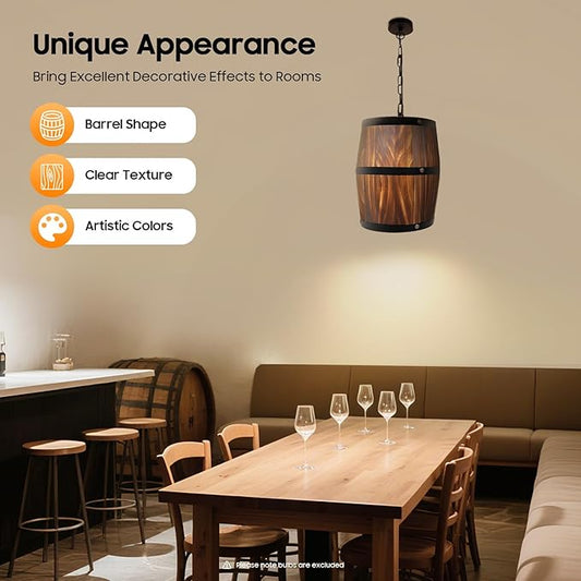 Retro Pendant Light,Wood Wine Barrel Fixture Hanging Decor,Rustic Unique Kitchen Bar Ceiling Lamp, Fashion Fixtures for Bar Cafe Home