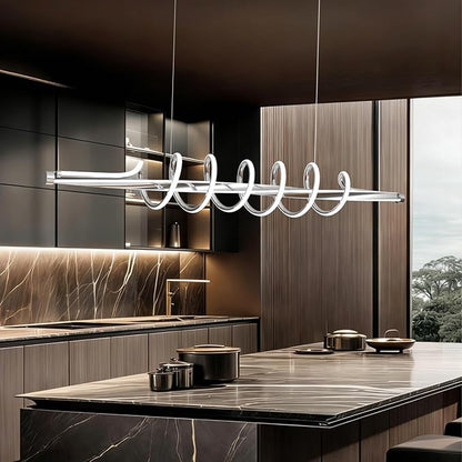 Modern LED Chandelier Lighting Fixture,Dimmable Led Pendant Light with Remote,Contemporary Living Dining Room Kitchen Island Modern Chandelier Minimalist Wave Design 3000K-6500K Freely Adjustable