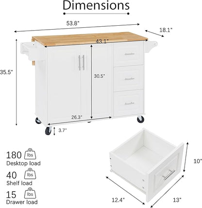 Modern Dining Table Expandable Kitchen Island Cart with Drop Countertop Cabinet Tower Rack Wheels Wood Console Luxury Decor,White
