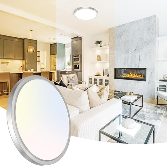 Peasur 12 Inch LED Ceiling Light Brushed Nickel, 24W Slim Flush Mount Ceiling Light 3000K/4000K/6500K Adjustable, Modern Round Ceiling Lighting for Bedroom, Living Room, Kitchen