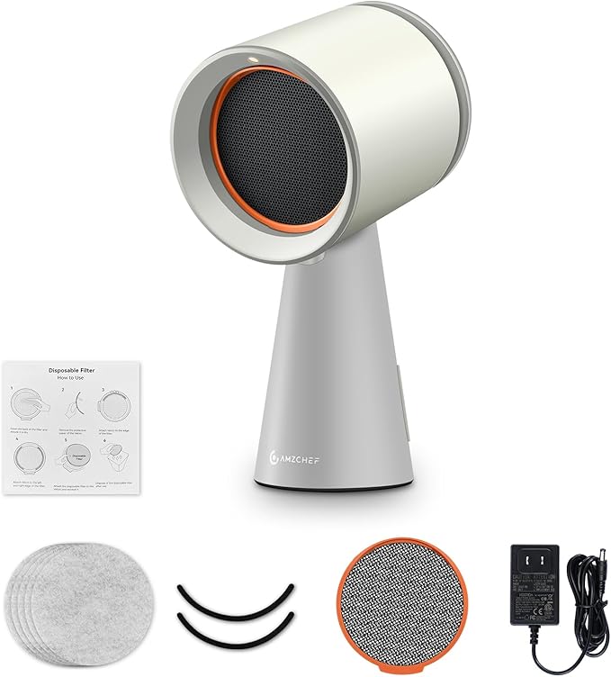 AMZCHEF Portable Range Hood, 3-Speed Desktop Exhaust Fan for Indoor BBQ & Hot Pot, Low-Noise Portable Kitchen Vent Hood with Large Oil Collection Cup & Detachable Aluminum Filter, CreamWhite