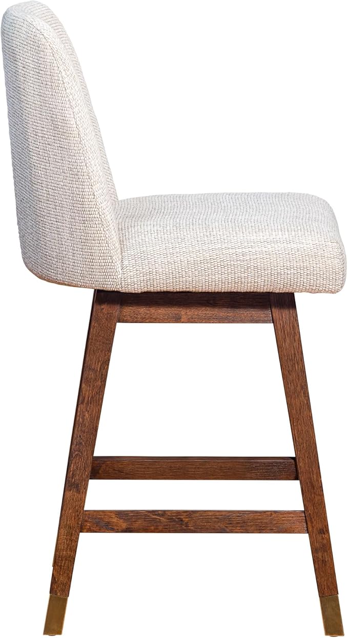 Armen Living Amalie Modern Farmhouse 26" Seat Height Swivel Bar Stool for Kitchen Island Counter in Brown Oak Wood with Beige Fabric