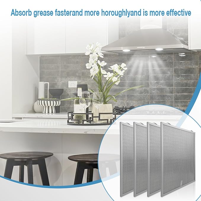 4 Pack S99010430-002 Range Hood Filter 15-3/4" x 13-7/8" x 3/8" Compatible with Broan Nutone Kenmore range hoods,Replaces 4512880 99010430-002 Range Hood Aluminum Grease Filter