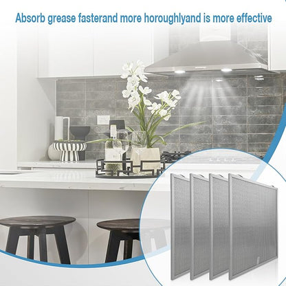 4 Pack S99010430-002 Range Hood Filter 15-3/4" x 13-7/8" x 3/8" Compatible with Broan Nutone Kenmore range hoods,Replaces 4512880 99010430-002 Range Hood Aluminum Grease Filter