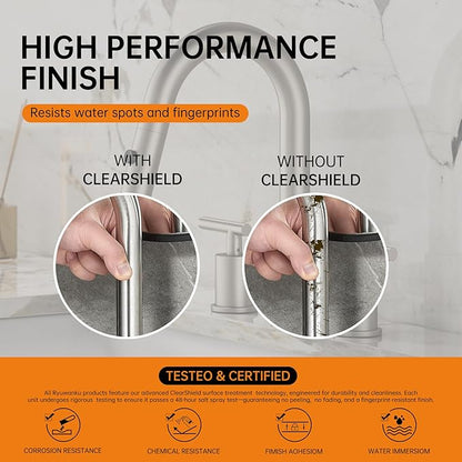 Ryuwanku Brushed Nickel Pull Down Bathroom Faucet with Pop-up Drain, 8 inch Widespread Bathroom Faucet 3 Hole with Pull Down Sprayer 2 Modes, 8'' Brushed Nickel Bathroom Faucet with Supply Lines