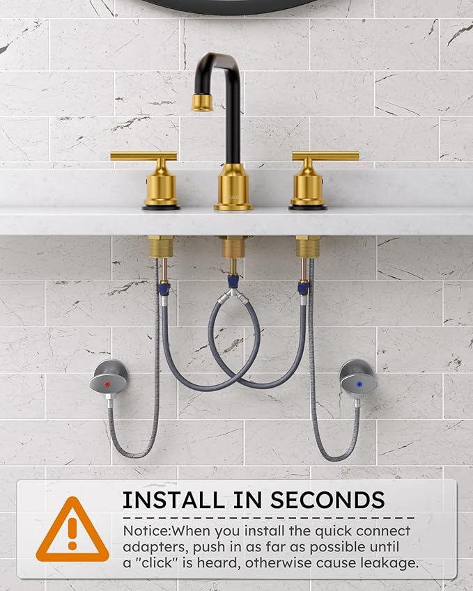 WOWOW Widespread Bathroom Faucet 3 Hole Bathroom Sink Faucet 2 Handle Vanity Faucet 8 Inch with Pop-Up Drain Black and Gold