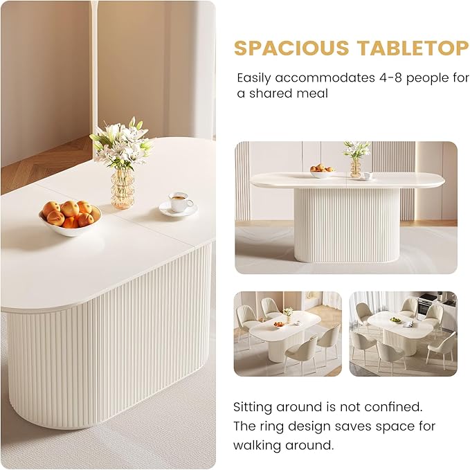 70" Rectangular Dining Table for 4-6 People, Modern Kitchen Dining Room Table, Cream White Wood Dining Table Furniture, Mid Century Large Table for Apartment Home Living Room
