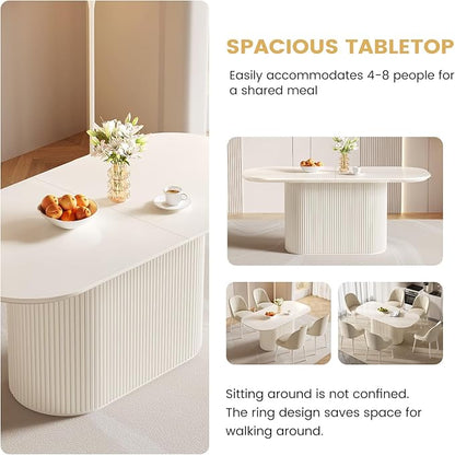 70" Rectangular Dining Table for 4-6 People, Modern Kitchen Dining Room Table, Cream White Wood Dining Table Furniture, Mid Century Large Table for Apartment Home Living Room