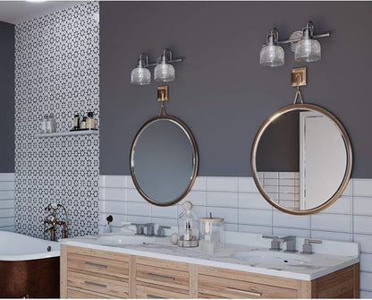 Progress Lighting 2-Light Clear Double Prismatic Glass Coastal Bath Vanity, Archie Collection, Antique Nickel (P2991-81)