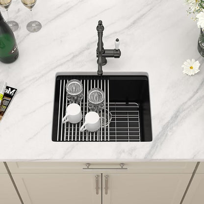 Dcolora 21 In. Black Granite Composite Small Kitchen Sink, Single Bowl Workstation Undermount Prep Sink, Quartz Bar Sink, 21"x18"x9.65" #DC-GBUS25472