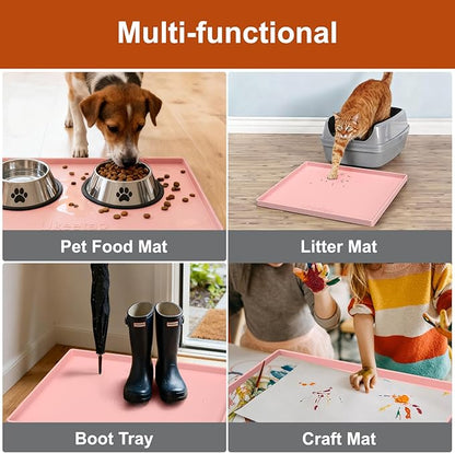 ukeetap Extra Thick Silicone Mat Waterproof with Raised Edge 22" x 19", Under Sink Mat for Kitchen & Bathroom, Kitchen Cabinet Liner, Multi-Purpose for Storage & Protection, Pink