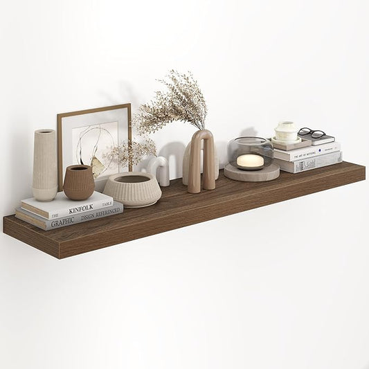 48"W x 9.3"D Floating Shelves for Wall, Wall Mounted Bathroom Shelves 1 Pack Deep Floating Shelf for Bedroom Kitchen Living Room, Rustic Wooden Wall Shelf with Invisible Bracket for Books Decor