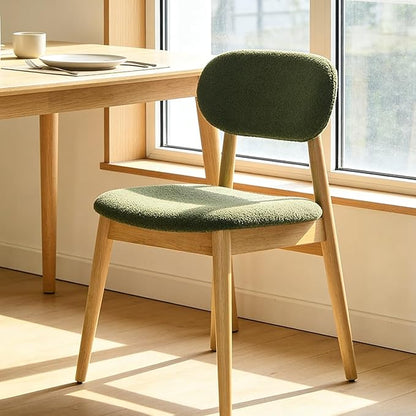 Wooden Dining Chairs Set of 4, Farmhouse Boucle Upholstered Kitchen Chairs, Step-By-Step Video Guide for Assembly, Green