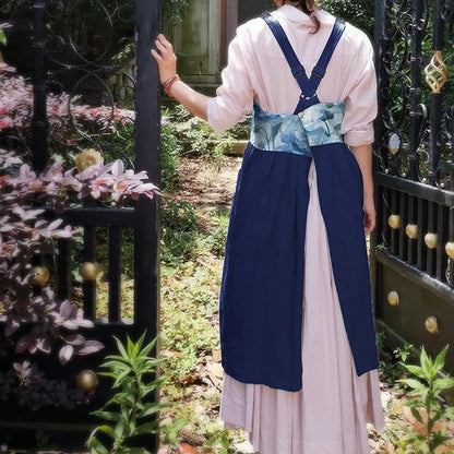 Uaussi Cotton Linen Apron Cross Back Work Apron for Women with Pockets Pinafore Dress X Cross Halter Apron for Chef Gardening