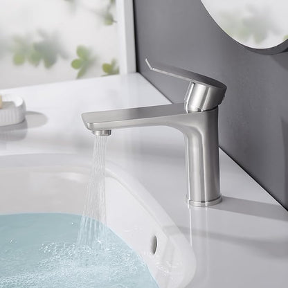 SUMERAIN Brushed Nickel Bathroom Sink Faucet Washbasin Faucet 304 Stainless Steel Single Hole Single Lever Handle