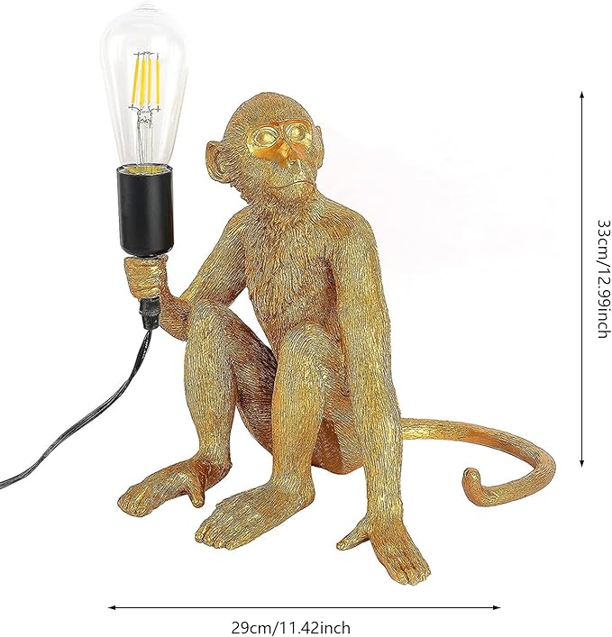LOYALHEARTDY Modern Table Light Monkey Desk Lamp Resin Sitting Monkey Lighting Fixture for Living Room, Bedroom, Office, College Dorm Decoration (Gold, Table Lamp)