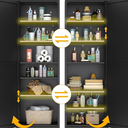 Ckzbx Metal Locker Tall Narrow Storage Cabinet, 67" H Locking Tool File Cabinets Snack Locker Organizer for School Classroom,Bedroom,Gym Home Office,Entryway and Hallway (20" W 2Door Black)