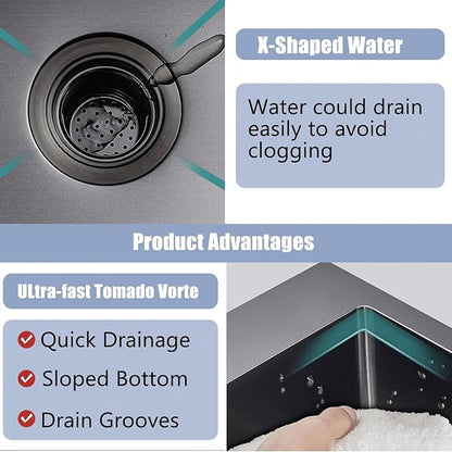 13x15 Inch Black Bar Sink Drop In Kitchen Sink, Topmount Stainless Steel Square Small Sinks, Single Bowl Kitchen Sinks for Laundry Wet Bar Prep RV Office Outdoor Yard with Grid & Drain