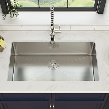 33 Inch Undermount Kitchen Sink 16 Gague Stainless Steel Single Bowl Handmade Kitchen Sinks Large Deep Under Counter Basin 33"x19"x9"