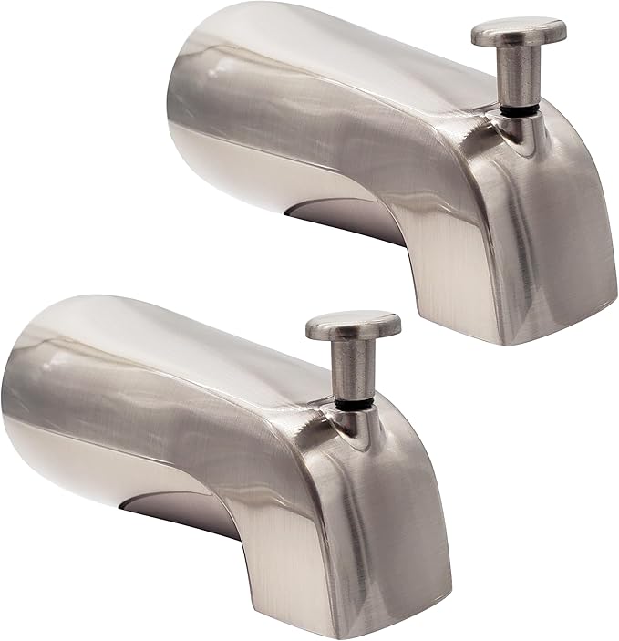 Westbrass E531D-1F-2-07 5-1/4" Reach Wall Mount Tub Spout with Front Diverter, Satin Nickel (2-Pack)