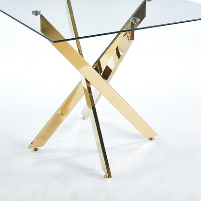 Square Glass Dining Table,Glass Dining Room Table with Metal Legs, Modern Kitchen Table for Home, Kitchen, Dining Room