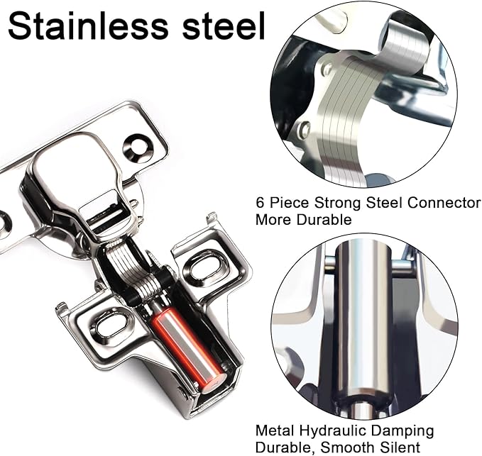 BESTEEL 4 Pack 1/2 inch Overlay Soft Close Cabinet Door Hinges for Kitchen Cabinet Hinge, 100 Degree Opening Angel, Stainless Concealed Kitchen Cabinets Hinge Self Closing with Mounting Screws &Manual