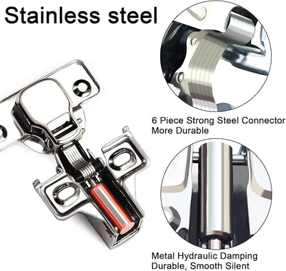 BESTEEL 4 Pack 1/2 inch Overlay Soft Close Cabinet Door Hinges for Kitchen Cabinet Hinge, 100 Degree Opening Angel, Stainless Concealed Kitchen Cabinets Hinge Self Closing with Mounting Screws &Manual
