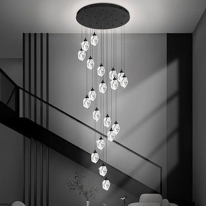 Large High Ceiling Chandeliers Modern Long Spiral Staircase Crystal Chandeliers,K9 Crystal Drop Chandelier for Foyer Entryway 20 Lights Black D28XH135inch