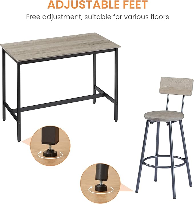 Pub High Dining Table Set 5 PCS Industrial Style Pub Table Set with 4 PU Leather Bar Chairs for Kitchen Breakfast Table Living Room Bar(Grey)