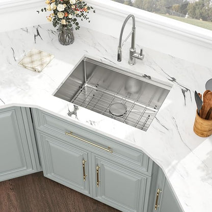 27 Undermount Kitchen Sink - Kichae 27"x19" Kitchen Sink Ledge Workstation Stainless Steel 18 Gauge Single Bowl Under Counter Sink Basin All In One Deep Sink With Cutting Board