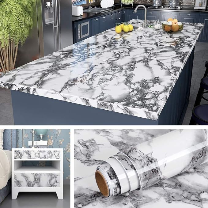 Livelynine 197x24 Inch Marble Contact Paper Peel and Stick Countertops for Kitchen Waterproof Granite Countertop Paper Marble Wallpaper Granite Paper for Furniture Desk Cover Bathroom Vanity Wide