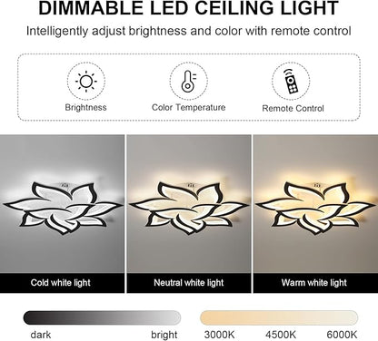 JAYMP 31.5" Flower Shaped Ceiling Light Dimmable Modern Ceiling Lamp Remote Control LED Lighting Fixture for Living Room Bedroom Dining Room (Black/10 Petals)