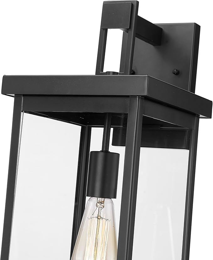 ML Lighting | Barkeley Collection | 42602-PBK | 22" Modern One Bulb Outdoor Steel Medium Wall Sconce | Anti-Rust Powder Coat Black with Clear Glass Shade | Exterior Ambient Light for Safety