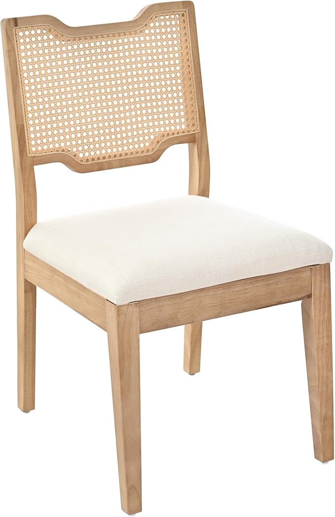 Christopher Knight Home 28" Farmhouse Barstools Set of 2, Upholstered Armless Counter Stools with Natural Rattan Backrest, Solid Rubber Wood Dining Chairs for Kitchen Island Dining Room, Walnut+Beige